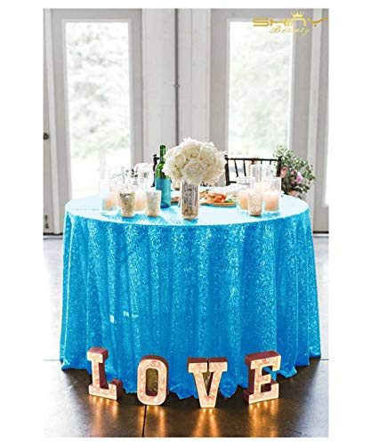 ShiDianYi 72 Inch Round Turquoise Sequin TableclothTurquoise Wedding TableclothTurquoise Glitter TableclothTurquoise Sparkly Tablecloth  Turquoise