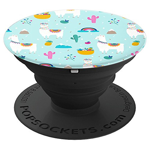 Llama Pattern Blue Background with Cactus PopSockets Grip and Stand for Phones and Tablets