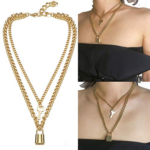 Lock Key Pendant Necklace Long Chain Punk Choker Key Padlock Y Necklace Multilayer Chain Hip Hop Personalized Jewelry Gold 197inches Lock Key Pendant Necklace Long Chain Punk Choker Key Padlock Y Necklace Multilayer Chain Hip Hop Personalized Jewelry Gold 197inches