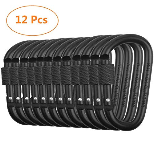 Vonpri Locking Carabiner Clip D Ring Spring Snap Key Chain Hook 3  Screw Gate Hook Travel Aluminum Carabiners  Black   12Pack Vonpri Locking Carabiner Clip D Ring Spring Snap Key Chain Hook 3  Screw Gate Hook Travel Aluminum Carabiners  Black   12Pack