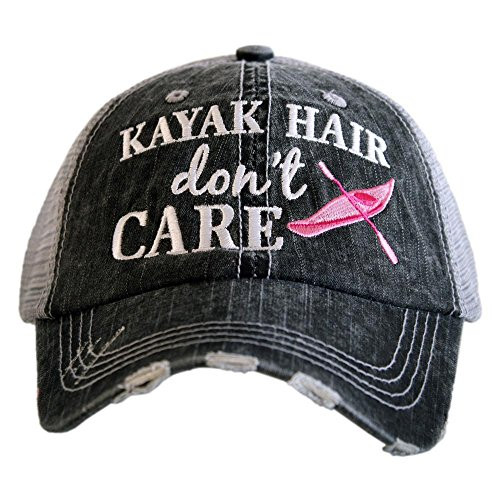 KATYDID Kayak Hair Dont Care Baseball Cap   Trucker Hat for Women   Stylish Cute Sun Hat Gray Hot Pink
