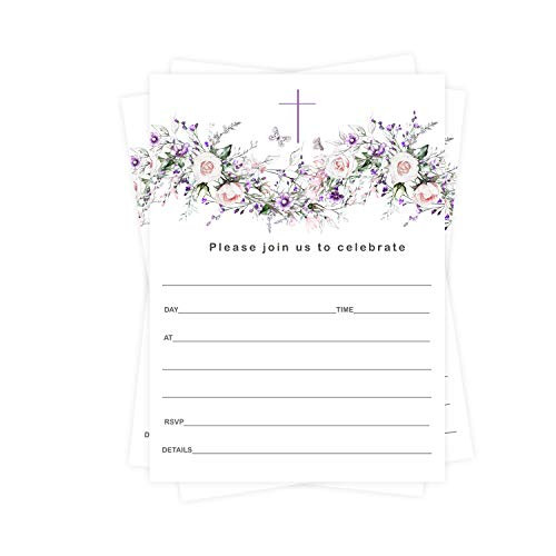 Greenery Baptism Invitations  25 Cards  for Christening  Naming Ceremony  Dedication  Confirmation  Communion  Party Supplies   Fill In Blank Style Invites and Envelope Pack