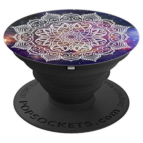 Cute White Flower Mandala Design Galaxy Background PopSockets Grip and Stand for Phones and Tablets