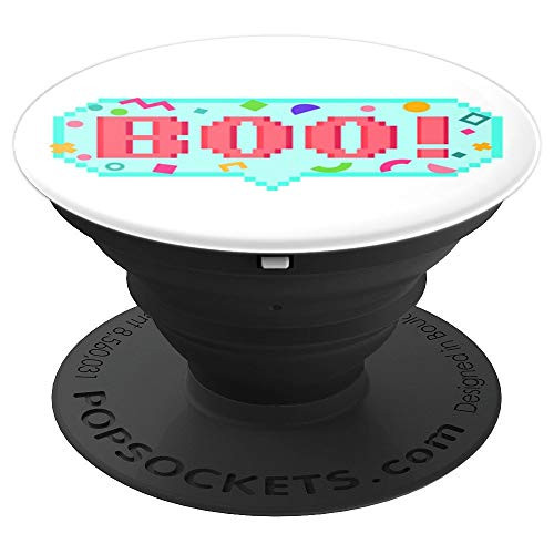 White Sticker Retro Gaming Boo Video Game 8 Bit Pixel Art PopSockets Grip and Stand for Phones and Tablets