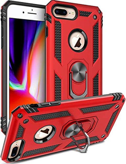 iPhone 8 Plus CaseiPhone 7 Plus CaseiPhone 6 6s Plus CaseLUMARKE Military Grade Shockproof Cover with Kickstand Protective Phone Case for iPhone 6 6s Plus 7 Plus 8 Plus Red