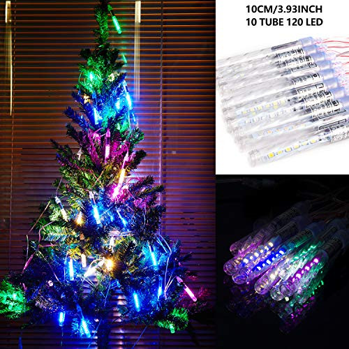 LUXMO Meteor LightUpgrade Waterproof LED Meteor Shower Raindrop Lights 10cm 10 Tubes 120 LED Snow Falling Icicle Lights Cascading Christmas String Lights for Party Christmas Tree Patio Decoration