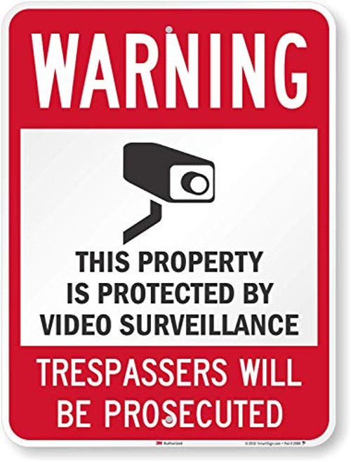 SmartSign 3M High Intensity Grade Reflective Sign Legend  Warning  Protected by Video Surveillance  with Graphic 24  high x 18  wide Black Red on White