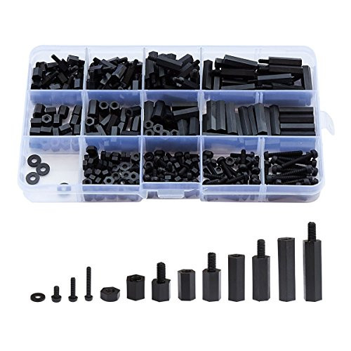 Litorange 320PCS M4 Male Female Nylon Hex Spacer Standoff Screw Nut Threaded Pillar PCB Motherboard Assorted Assortment Kit  Black