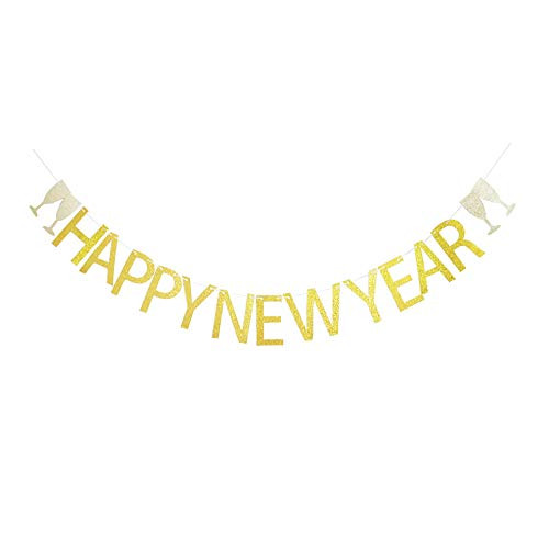 Happy New Year Banner, Gold Glitter Decorations for New Year/New Year Eve Party