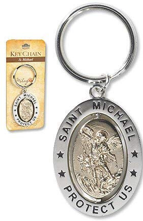 Saint Michael Revolving Dual Tone Key Ring   Chain with Prayer  PD020 Single Unit