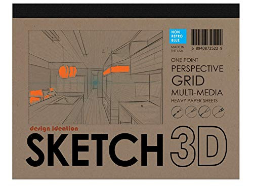 Design Ideation SKETCH 3D Perspective Grid Paper Pad Multi Media paper pad for Pencil Ink Marker and Watercolor Paints Great for Art Design and Education One Point Perspective Grid  Blue Grid