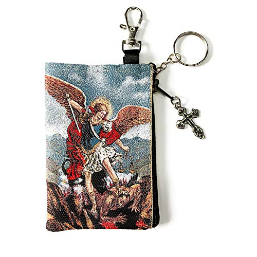 St Saint Michael Icon Reversible Tapestry Rosary Key Chain Coin Holder Case Pouch 4 3 4 Inch