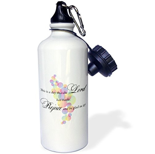 3dRose Text design Psalm verse 24 with colorful pastel circles in background Sports Water Bottle 21oz Multicolored