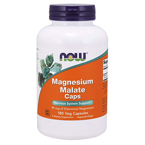 NOW Supplements Magnesium Malate Caps with 95 mg of Elemental Magnesium Nervous System Support* 180 Veg Capsules