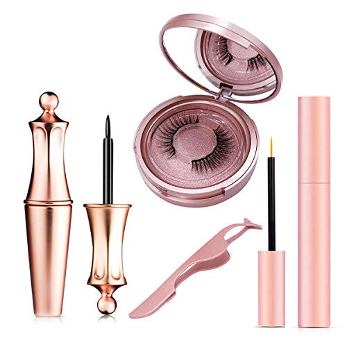 Magnetic Eyelashes Eyeliner Set Waterproof Long Lasting Magnetic Eyeliner and Lashes Eyelashes Kit Magnet 3D Eyelashes   2 PCS Liquid Eyeliner with Eyelash TweezersReusable Silk False Lashes set