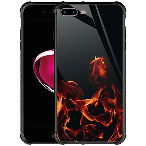 iPhone 8 Case iPhone SE 2020 Case9H Tempered Glass iPhone 7 Cases for Girls BoysFire Flame Dark Background Pattern Design Shockproof Anti Scratch Case for Apple iPhone 7 8 SE2 Fire Flame