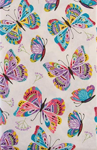 Vivid Butterflies and Floral Branches Collage Vinyl Flannel Back Tablecloth  52  x 90  Oblong