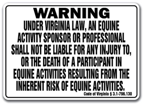 VIRGINIA Equine Sign activity liability warning statute horse farm barn stable