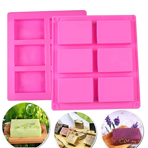 simuer Soap Mold, 2Pcs 6 Cavity Rectangle Silicone Mould for Candy Chocolate Cake & Make Your Own Homemade Bar Soap 6 Square Cavity Rectangle DIY Soap Mold Jelly Ice Cake Chocolate Silicone Moulds