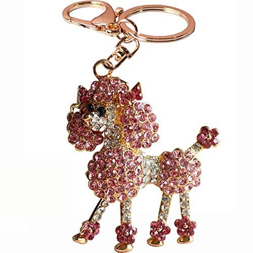Bolbove Cute Flower Poodle Keychain Sparkling Keyring Crystal Rhinestones Purse Pendant Handbag Charm