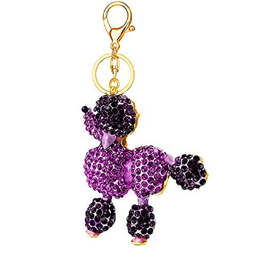 Cute Poodle Sparkling Charm Blingbling Dog Keychain Crystal Rhinestone Pendant  Purple