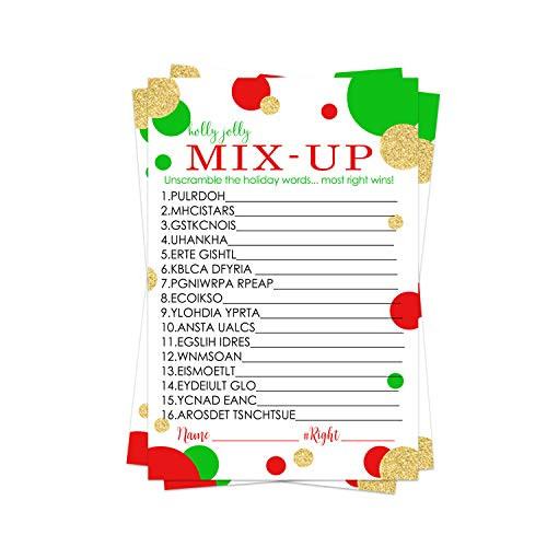 Christmas Party Game  25 Cards  Holiday Word Scramble Cards   Festive Unscramble Activity   Family Gatherings   Winter Events   Red Green and Gold