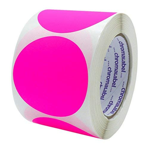 ChromaLabel 3 Inch Round Permanent Color Code Dot Stickers 500 per Roll Fluorescent Pink