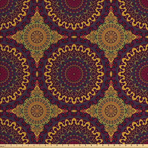 Ambesonne Moroccan Fabric by The Yard Oriental Art Style Mandala Motifs Vintage Design Inspirations Decorative Fabric for Upholstery and Home Accents 3 Yards Petrol Blue