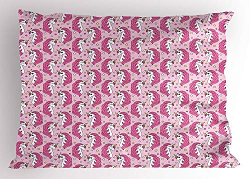 Ambesonne Unicorn Party Pillow Sham Girly Horses with Horns on Stars Background Childhood Fantasy Decorative Standard King Size Printed Pillowcase 36  X 20  Yellow White