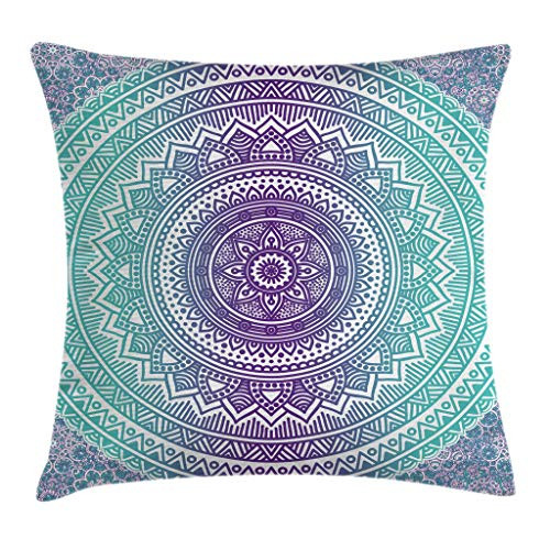 Ambesonne Blue and Purple Throw Pillow Cushion Cover Mandala Ombre Eastern Mystic Abstract Old Fashion Bohemian Native Cosmos Art Decorative Square Accent Pillow Case 24  X 24  Purple