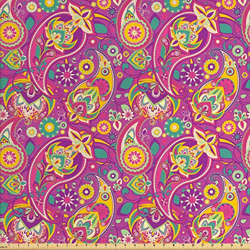 Ambesonne Paisley Fabric by The Yard Ornaments Colorful Tones Pattern Paisley Inspired Continuing Pattern Decorative Fabric for Upholstery and Home Accents 1 Yard Fuchsia Yellow Ambesonne Paisley Fabric by The Yard Ornaments Colorful Tones Pattern Paisley Inspired Continuing Pattern Decorative Fabric for Upholstery and Home Accents 1 Yard Fuchsia Yellow