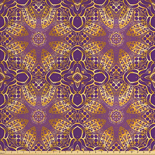 Ambesonne Purple Mandala Fabric by The Yard Bohemian Motif Style Design Universe Image Decorative Fabric for Upholstery and Home Accents 1 Yard Purple Yellow