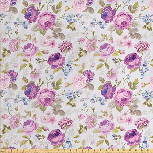 Lunarable Shabby Flora Fabric by The Yard Floral Arrangement from Fresh Plants Spring Season Blossoming Nature Decorative Fabric for Upholstery and Home Accents 1 Yard Blue Purple