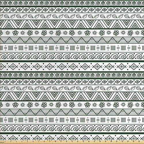 Ambesonne Tribal Fabric by The Yard Pattern with Prehistoric Geometric Forms Triangles Background Decorative Fabric for Upholstery and Home Accents 2 Yards Green White