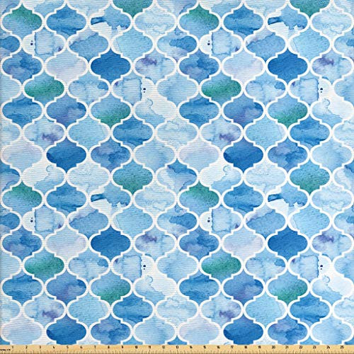 Ambesonne Moroccan Fabric by The Yard Oriental Style Mosaic Pattern in Watercolor Paint Retro Style Artwork Print Decorative Fabric for Upholstery and Home Accents 2 Yards Pale Blue