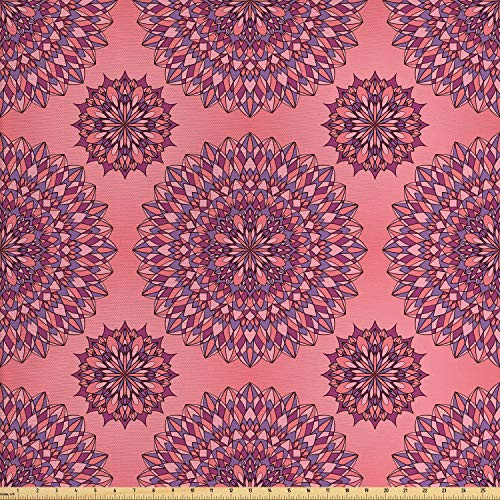 Ambesonne Purple Mandala Fabric by The Yard Filigree Artwork Inspired Bohemian and Oriental Display Decorative Fabric for Upholstery and Home Accents 2 Yards Fuchsia Coral