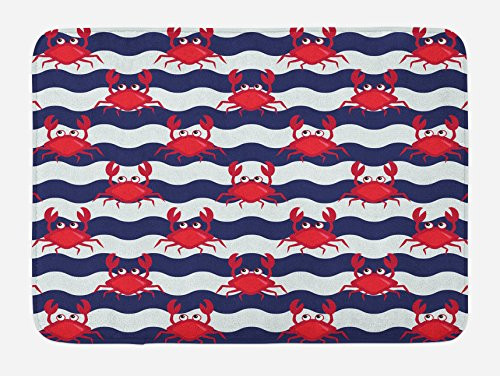 Ambesonne Crabs Bath Mat Nautical Maritime Theme Crabs on Striped Background Illustration Print Plush Bathroom Decor Mat with Non Slip Backing 295  X 175  Red Blue