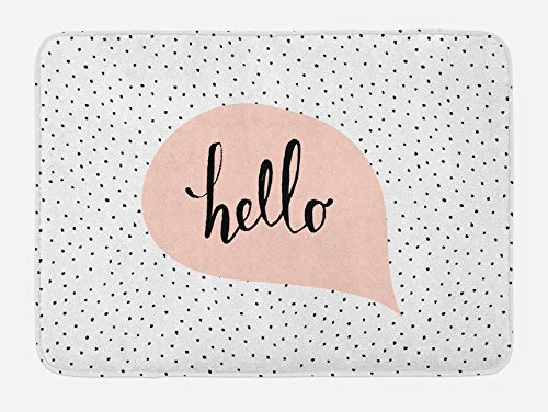 Ambesonne Hello Bath Mat Pink Speech Bubble Hand Letter Message on Background of Dots Plush Bathroom Decor Mat with Non Slip Backing 295  X 175  Monochrome