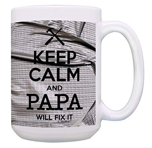 Funny Papa Mug Set Keep Calm and Papa Will Fix It 15 oz Coffee Mug Tea Cup Simulated Duct Tape