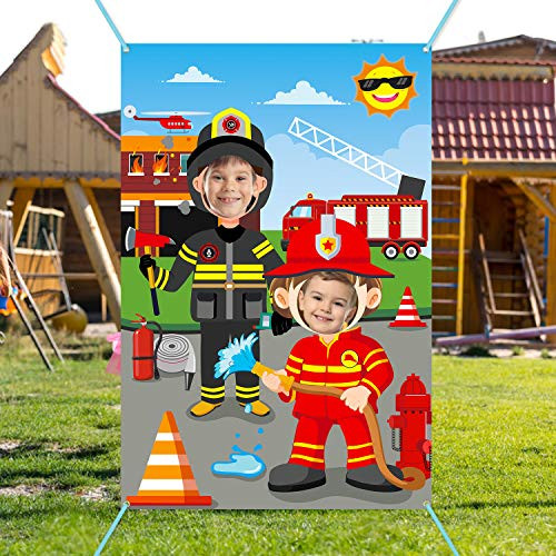 MALLMALL6 Firefighter Photo Door Banner Fireman Photos Booth Backdrops Props Firemen Birthday Party Supplies Decorations Party Favors Fire Chief Pretend Play Games Door Decor for Kids Boys Girls