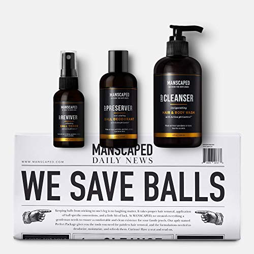 MANSCAPED Crop Essentials Male Care Hygiene bundle Includes Invigorating Body Wash Moisturizing Ball Deodorant High performance body Toner plus FREE Disposable shaving mats