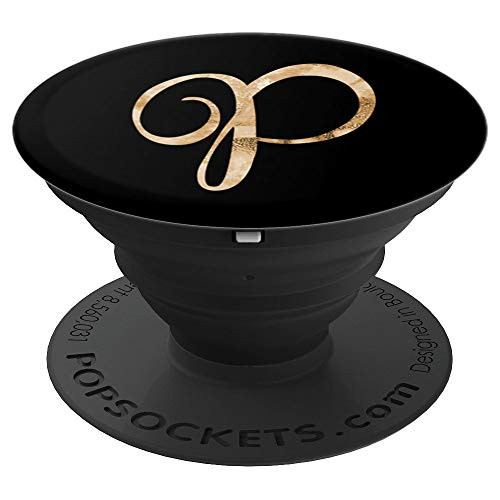Marble Monogram Alphabet Letter P Black Background PopSockets Grip and Stand for Phones and Tablets