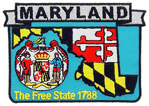 Maryland State Shaped Map Embroidered Patch with Iron On Adhesive