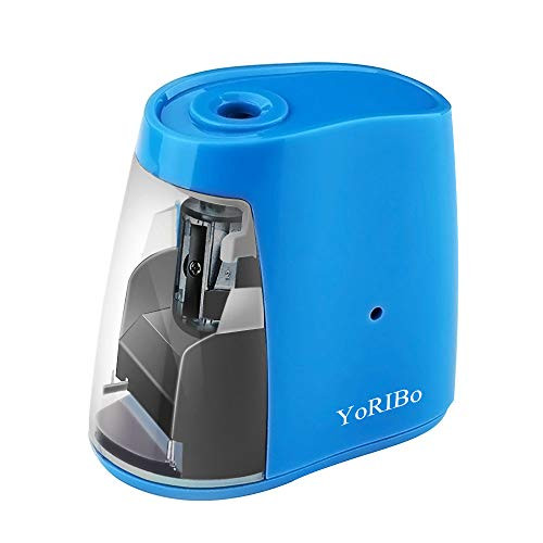 YoRiBo Electric Pencil Sharpener, Pencil Sharpener with Auto Safe Feature,Portable Electric Sharpener for Home/School/Classroom/Office,USB or 2AA Batteries Operated (Blue)