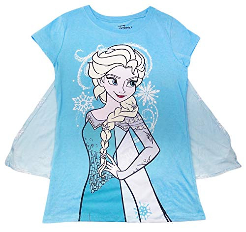 Disney Frozen Elsa T Shirt for Girls with Cape Costume Birthday Accessory  Medium  Blue