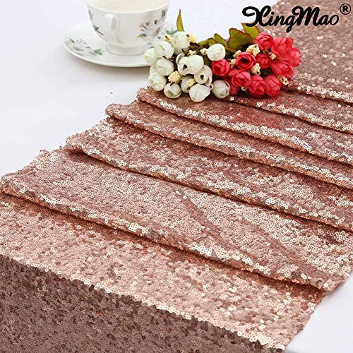 XINGMAO 2Pcs Rose Gold Sequin Table Runner for Wedding Party Banquet Hotel Decorations?12x108inch?