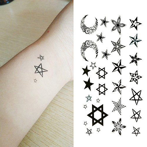 Oottati Small Cute Temporary Tattoo Star Moon Totem  2 Sheets