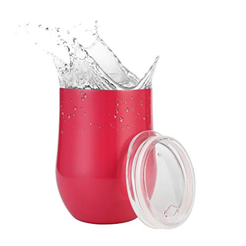 GGD Wine Tumbler 12 oz Double-insulated Stemless Glass, Stainless Steel Tumbler Cup with Lids for Wine, Coffee, Drinks, Champagne, Beverage, Coral