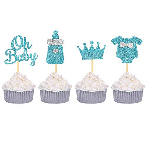 Baby Shower Cupcake Toppers  Baby Boy Cupcake Toppers for Boy Birthday Party Decoration Supplies  Baby Shower Party Supplies  24 Pcs