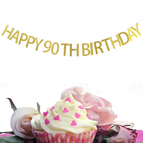 Nenluny Happy 90th Birthday Banner Gold Glitter Bunting Garland 90th Birthday Party Decoration Favors